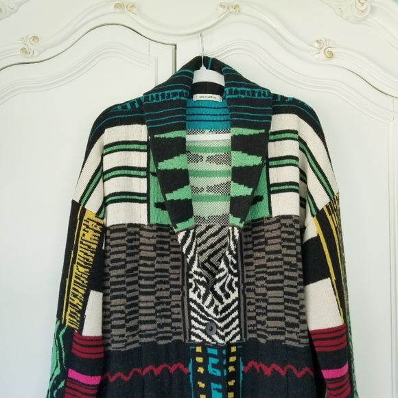 Anthro Aldomartins Wool Alpaca Mixed Design Long Cardigan Sweater Coat US 4 - Picture 4 of 8